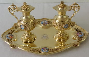 Antique French Pontifical Silver Gilt Cruets